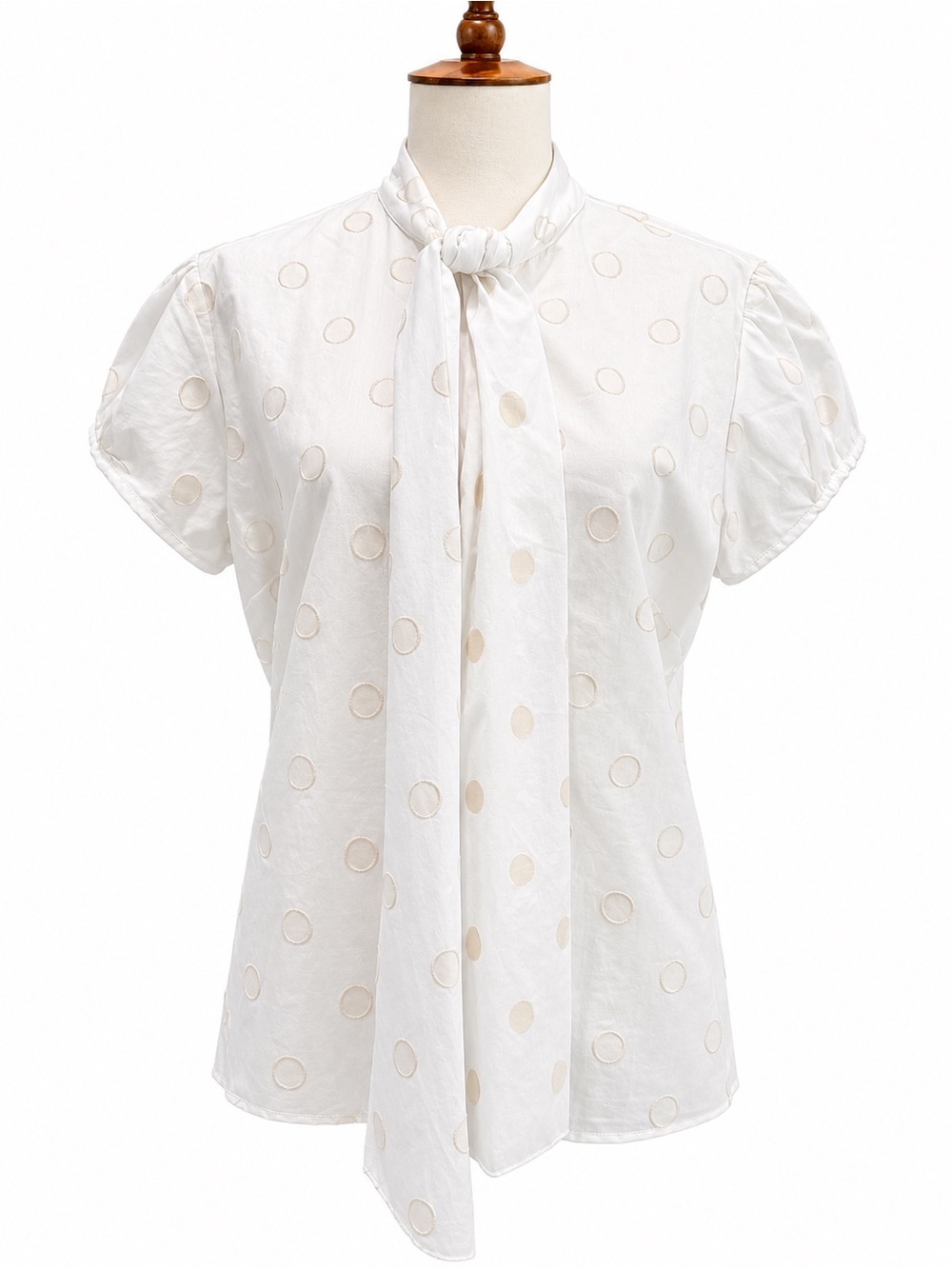 Billy Reid 100% Cotton Button Down White Polka Dot Tie-Neck Blouse Small